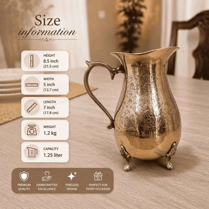 Brass Handcrafted Water Jug With Legs (8.5 Inch)