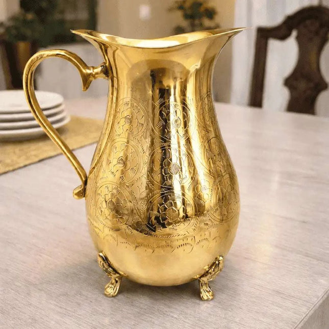 Brass Handcrafted Water Jug With Legs (8.5 Inch)