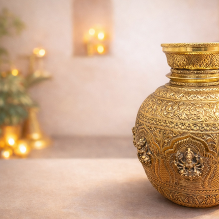 Brass Ashtalakshmi Kodam / Kalash (14 Inch)