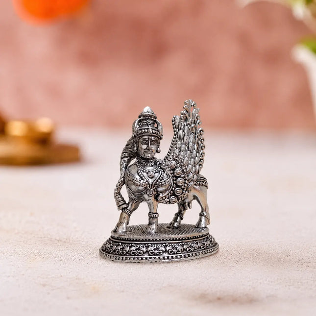 Brass Silver Kamdhenu Cow Idol (3.5 Inch)