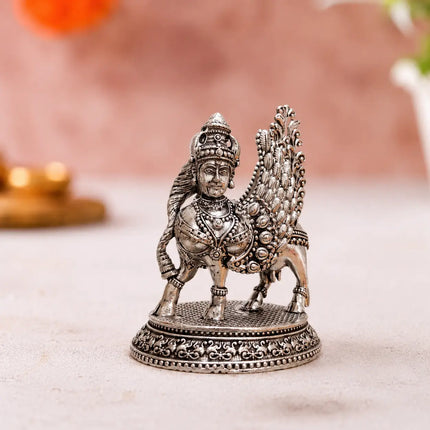 Brass Lightweight Silver Kamdhenu Cow Idol (3.5 Inch)