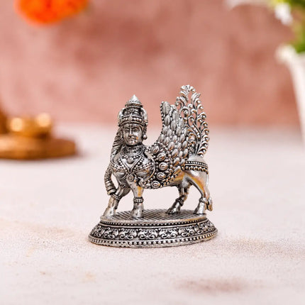 Brass Lightweight Silver Kamdhenu Cow Idol (3.5 Inch)