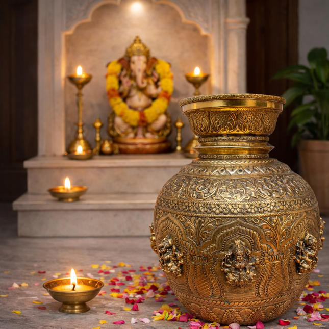 Brass Ashtalakshmi Kodam / Kalash (14 Inch)