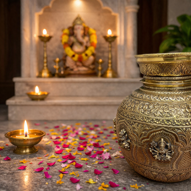 Brass Ashtalakshmi Kodam / Kalash (14 Inch)