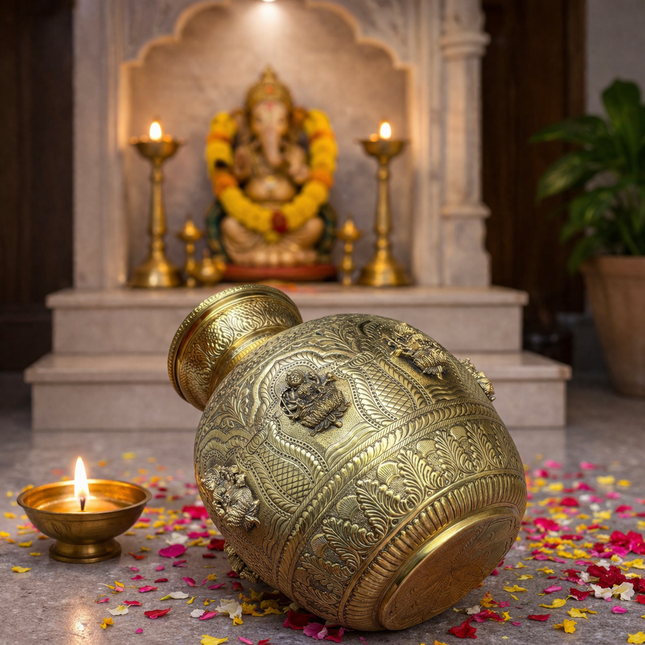 Brass Ashtalakshmi Kodam / Kalash (14 Inch)