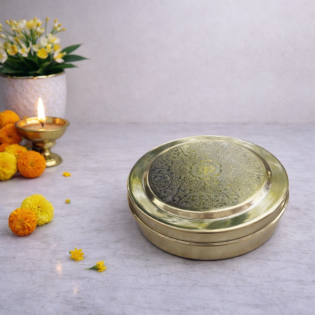 Brass Pooja Kumkum Chopra Box (4.5 Inch)