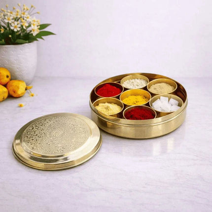 Brass Pooja Kumkum Chopra Box (4.5 Inch)