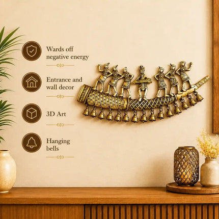 Brass Tribal Folk Dancers On Shehnai With Bell Wall Hanging (8 Inch)