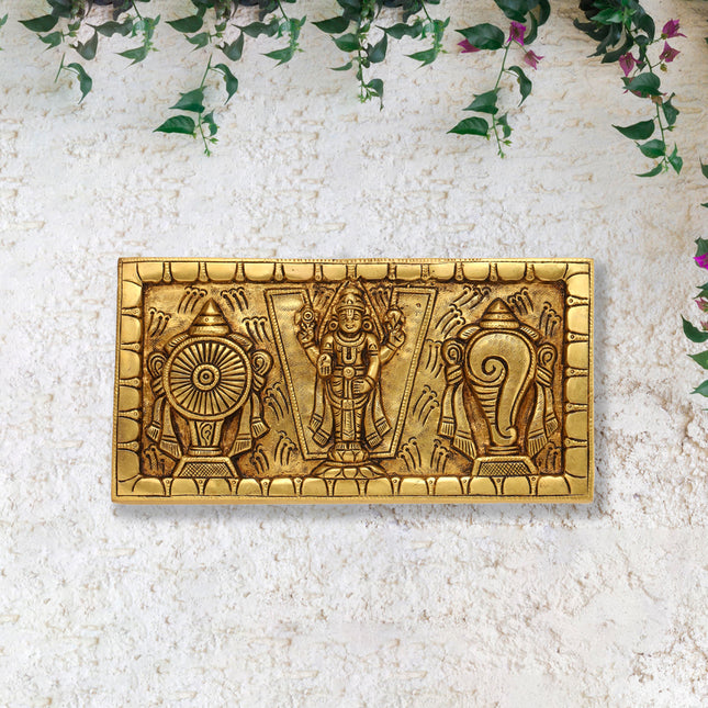 Brass Balaji Shankh Chakra Namah Wall Hanging (5 Inch)