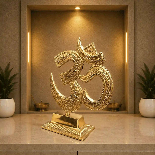 Brass Table Top Om With Stand (5.5 Inch)