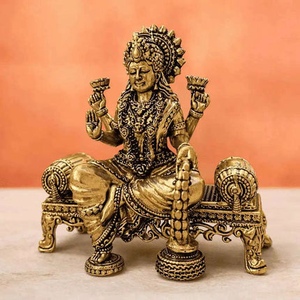 Brass Lightweight Ganesha And Lakshmi Sitting On Throne Idols (4.5 Inch)