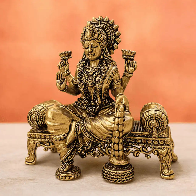 Brass Lightweight Ganesha And Lakshmi Sitting On Throne Idols (4.5 Inch)