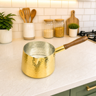 Brass Hammered Sauce Pan With Wooden Handle (4.8 Inch)
