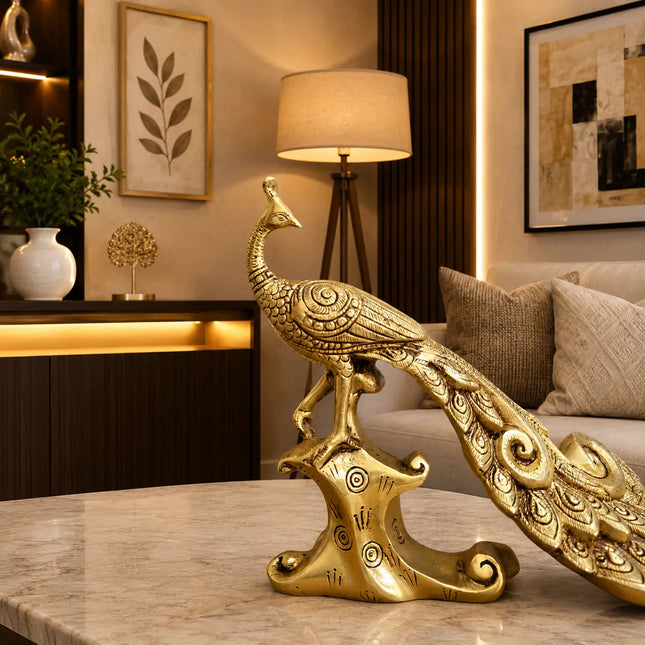 Brass Peacock Figurine (8.2 Inch)