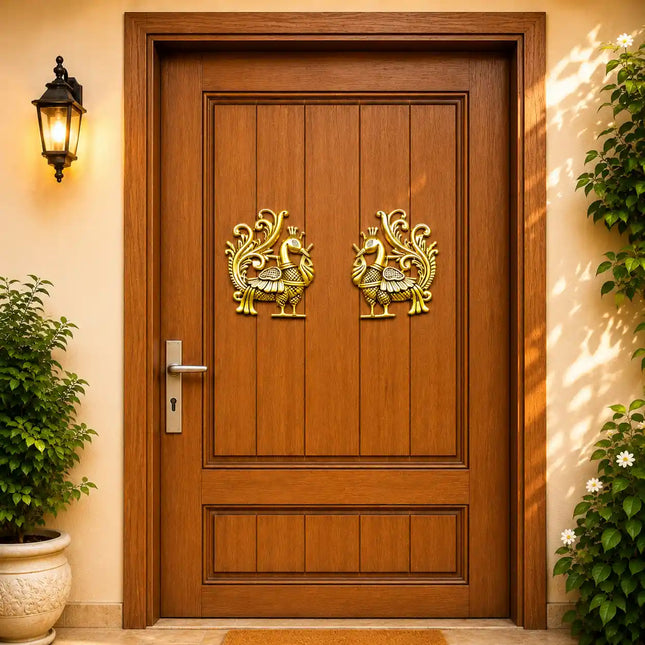 Brass Peacock Wall Hanging 2 Piece Set (8.5 inch)