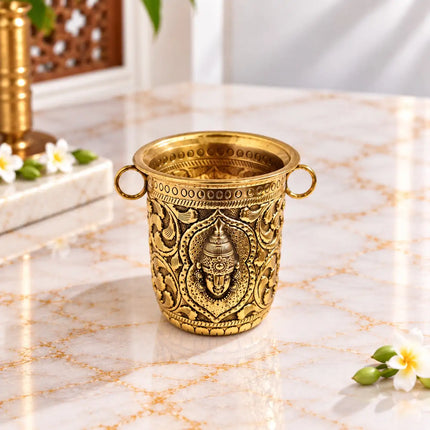 Pure Brass Lakshmi Balaji Kalash – 2.8" Handcrafted Pooja Kalash