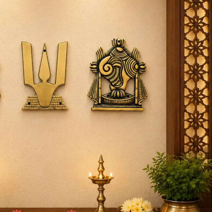 Brass Shankh Chakra Namah Wall Hanging Set (9.5 Inch)