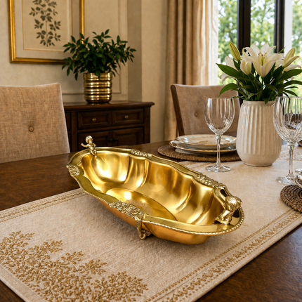 Brass Decorative Oval Serving Fruit, Dish Bowl