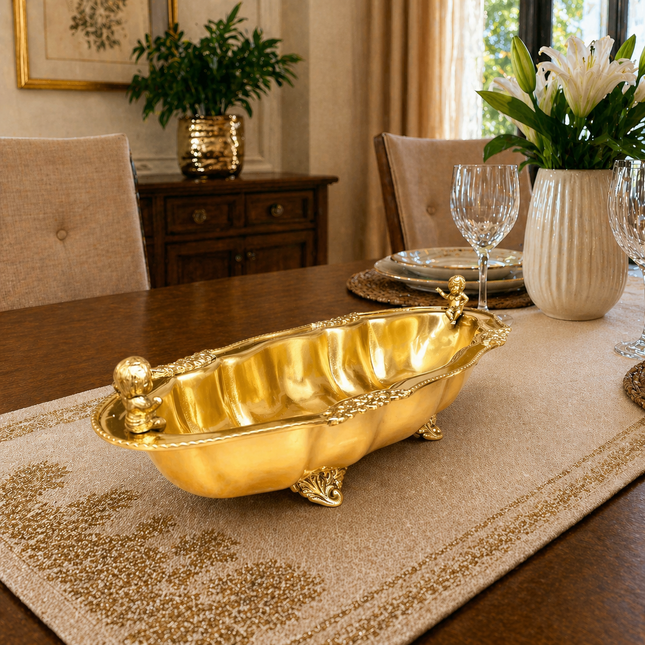 Brass Decorative Oval Serving Fruit, Dish Bowl