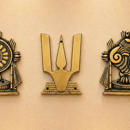 Brass Shankh Chakra Namah Wall Hanging Set (9.5 Inch)