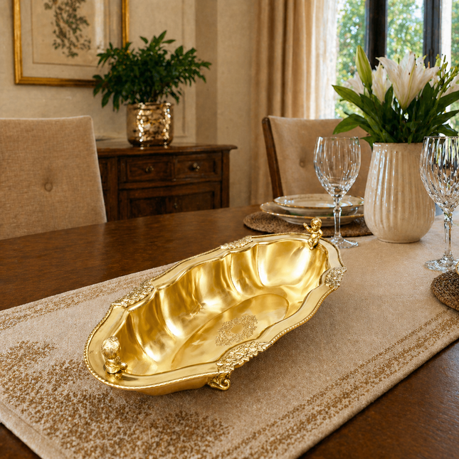 Brass Decorative Oval Serving Fruit, Dish Bowl