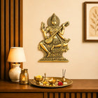 Brass Goddess Saraswati Wall Hanging Idol (14.5 Inch)
