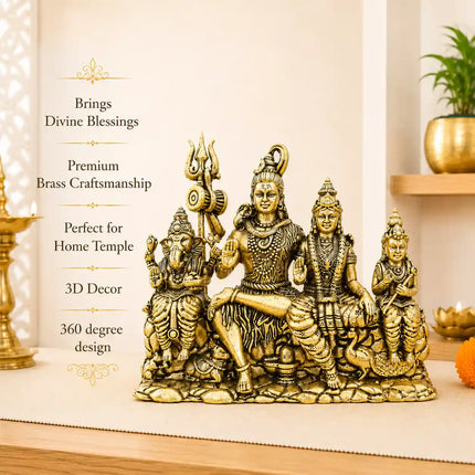 Brass Sitting Shiv Family Lightweight Idol (4.5 Inch)