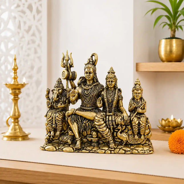 Brass Sitting Shiv Family Lightweight Idol (4.5 Inch)