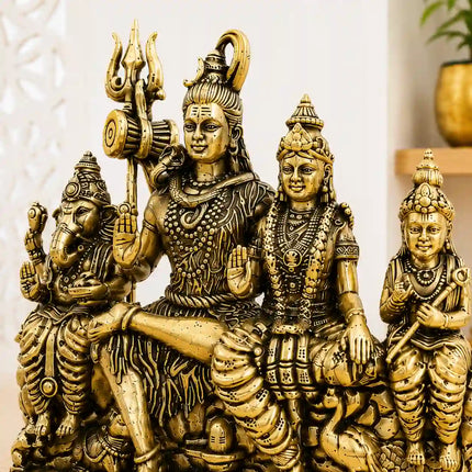 Brass Sitting Shiv Family Lightweight Idol (4.5 Inch)
