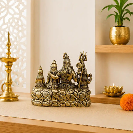 Brass Sitting Shiv Family Lightweight Idol (4.5 Inch)
