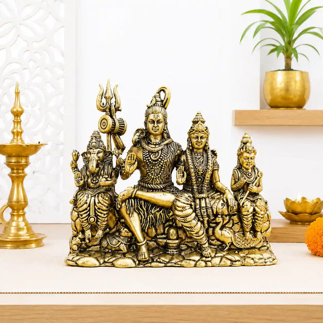 Brass Sitting Shiv Family Lightweight Idol (4.5 Inch)
