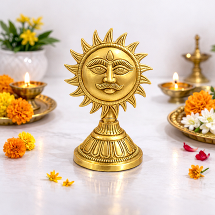 Brass Sun Face With Stand (4.5 Inch)