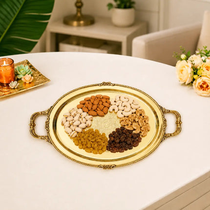 Brass Handcrafted Tray / Platter with Handle