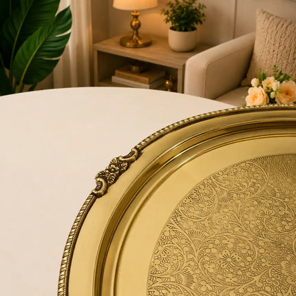 Brass Handcrafted Tray / Platter with Handle