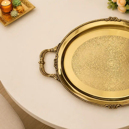 Brass Handcrafted Tray / Platter with Handle