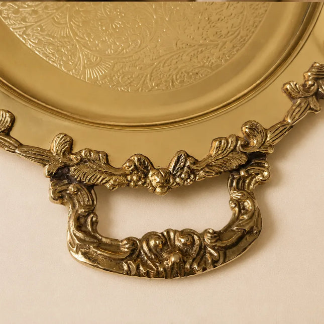 Brass Handcrafted Tray / Platter with Handle