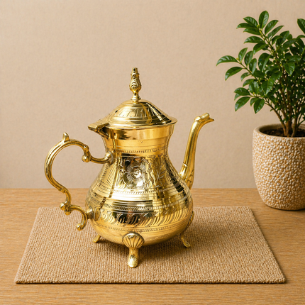 Brass Leaf Design Mughlai Tea Pot with Lid