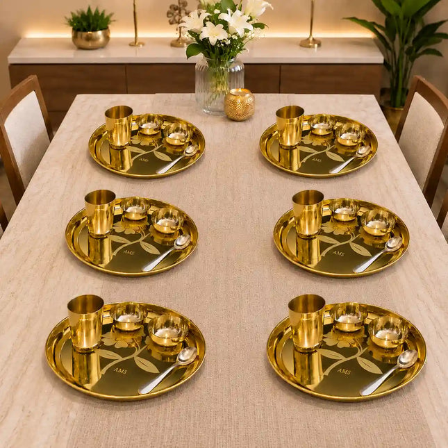 Brass Floral Thali/Dinner Set (990 Gram)