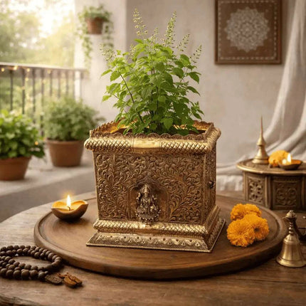 Brass Lakshmi Design Tulsi Planter / Pot