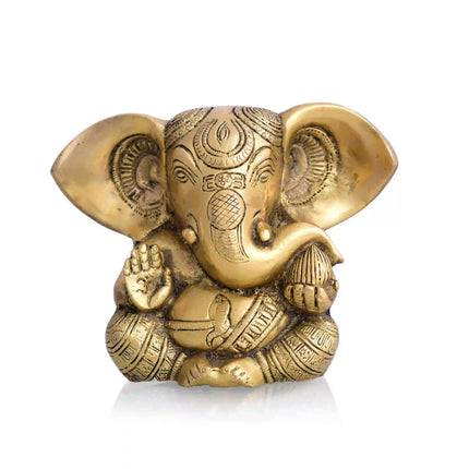 Brass Carving Appu Sitting Ganesha Idol (5 Inch)