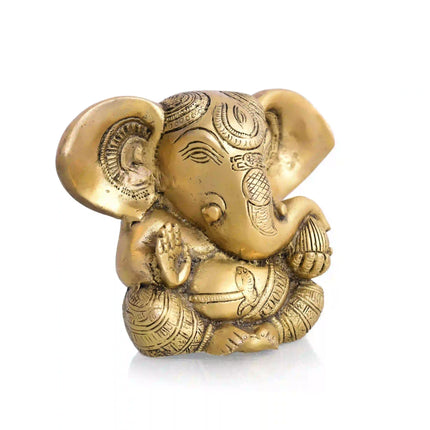 Brass Carving Appu Sitting Ganesha Idol (5 Inch)