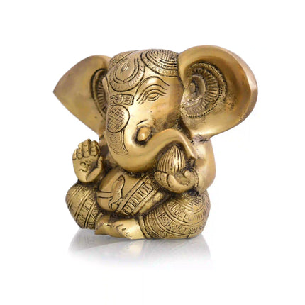 Brass Carving Appu Sitting Ganesha Idol (5 Inch)