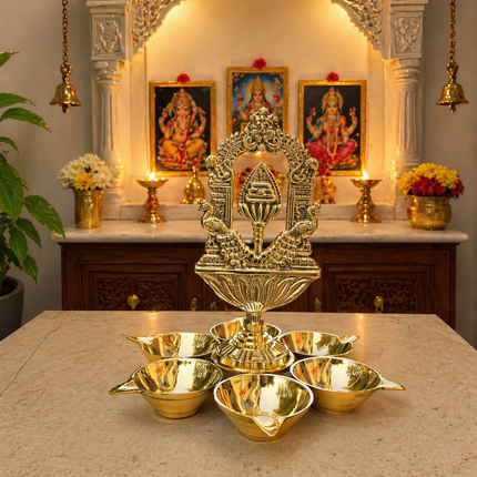 Brass Vel Six Petal Diya (6 Inch)