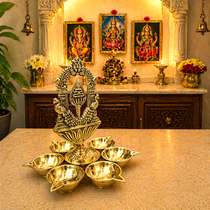 Brass Vel Six Petal Diya (6 Inch)
