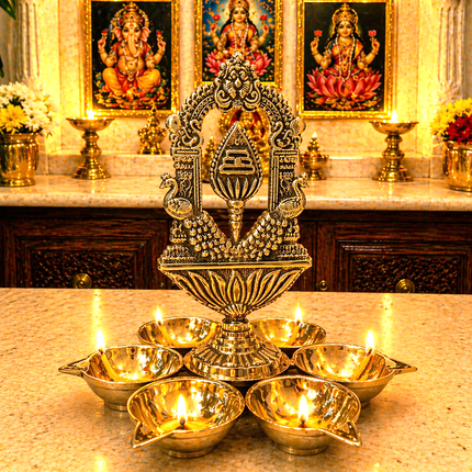 Brass Vel Six Petal Diya (6 Inch)
