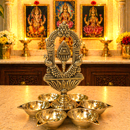 Brass Vel Six Petal Diya (6 Inch)
