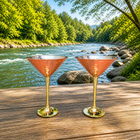 Brass Copper And Steel Hammered Wine Glass Pair