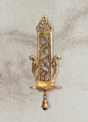 Brass Peacock Hanging Diya With Bell (13 Inch)