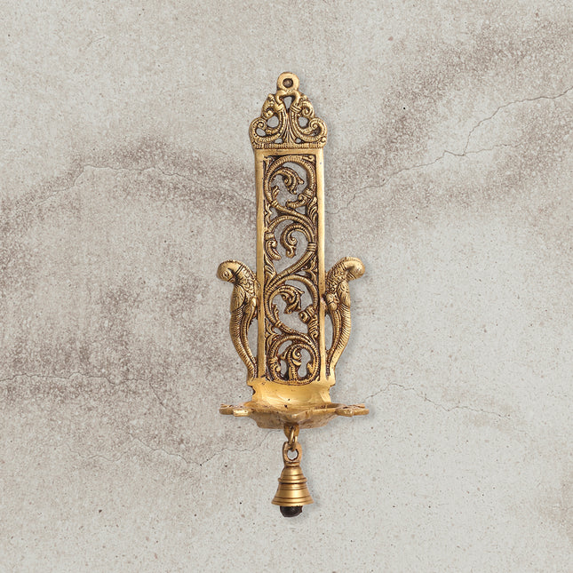 Brass Peacock Hanging Diya With Bell (13 Inch)