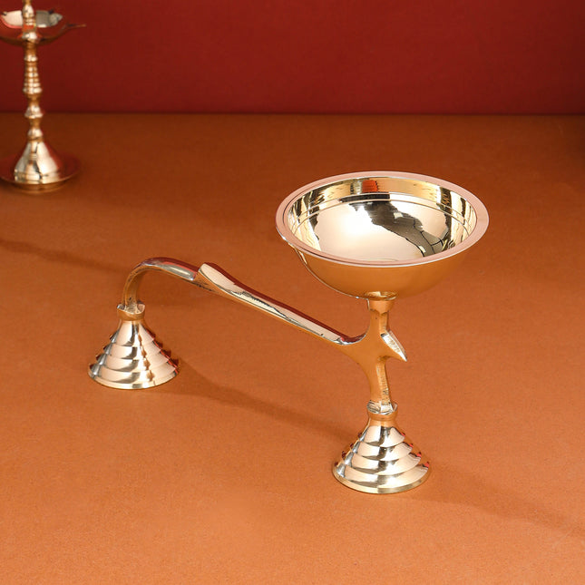 Brass Sacred Diya/Lamp With Handle (6 Inch)